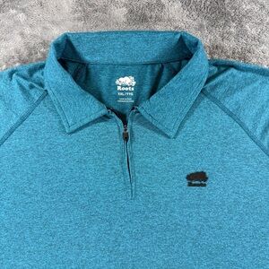 Roots Mens Teal Heather Quarter-Zip Short Sleeve Polo Performance XXL